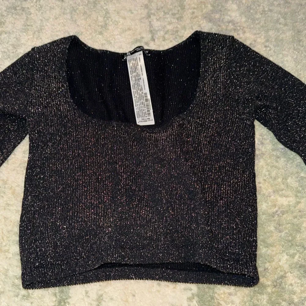 Black Sparkly Long Sleeve Crop Top from Zara